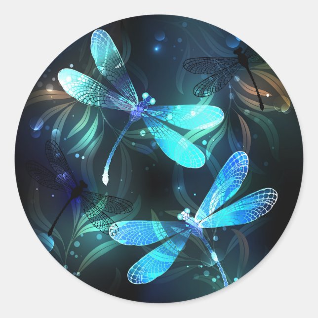 Lake Glowing Dragonflies Classic Round Sticker (Front)