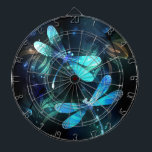 Lake Glowing Dragonflies Dartboard<br><div class="desc">Two transparent,  luminous,  turquoise,  artistically drawn dragonflies on night background with luminescent lake algae and fireflies. Glowing dragonfly.</div>