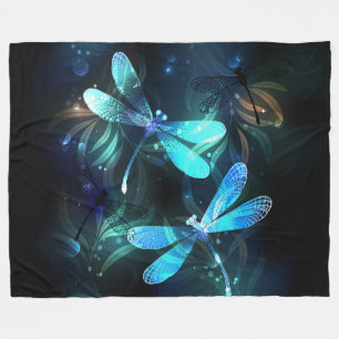 Lake Glowing Dragonflies Fleece Blanket