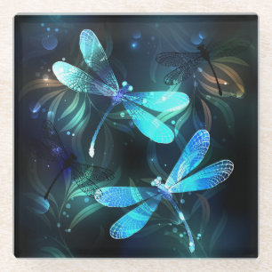 Lake Glowing Dragonflies Glass Coaster