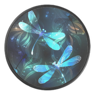 Lake Glowing Dragonflies Hockey Puck
