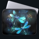 Lake Glowing Dragonflies Laptop Sleeve<br><div class="desc">Two transparent,  luminous,  turquoise,  artistically drawn dragonflies on night background with luminescent lake algae and fireflies. Glowing dragonfly.</div>