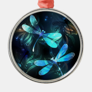 Lake Glowing Dragonflies Metal Ornament