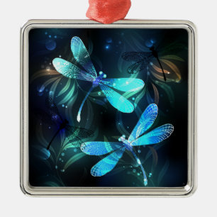Lake Glowing Dragonflies Metal Ornament