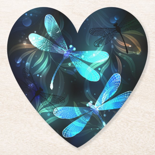 Lake Glowing Dragonflies Paper Coaster (Front)