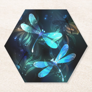 Lake Glowing Dragonflies Paper Coaster