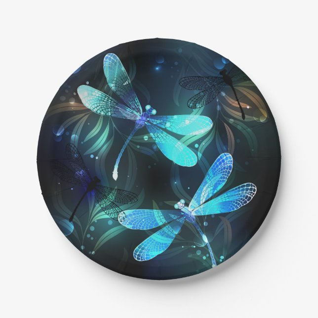 Lake Glowing Dragonflies Paper Plate (Front)