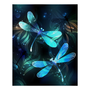 Lake Glowing Dragonflies Poster