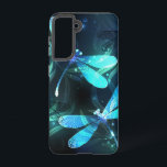Lake Glowing Dragonflies Samsung Galaxy Case<br><div class="desc">Two transparent,  luminous,  turquoise,  artistically drawn dragonflies on night background with luminescent lake algae and fireflies. Glowing dragonfly.</div>