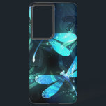 Lake Glowing Dragonflies Samsung Galaxy Case<br><div class="desc">Two transparent,  luminous,  turquoise,  artistically drawn dragonflies on night background with luminescent lake algae and fireflies. Glowing dragonfly.</div>