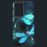 Lake Glowing Dragonflies Samsung Galaxy Case<br><div class="desc">Two transparent,  luminous,  turquoise,  artistically drawn dragonflies on night background with luminescent lake algae and fireflies. Glowing dragonfly.</div>
