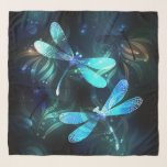 Lake Glowing Dragonflies Scarf<br><div class="desc">Two transparent, luminous, turquoise, artistically drawn dragonflies on night background with luminescent lake algae and fireflies. Glowing dragonfly.</div>
