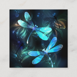 Lake Glowing Dragonflies Square Business Card