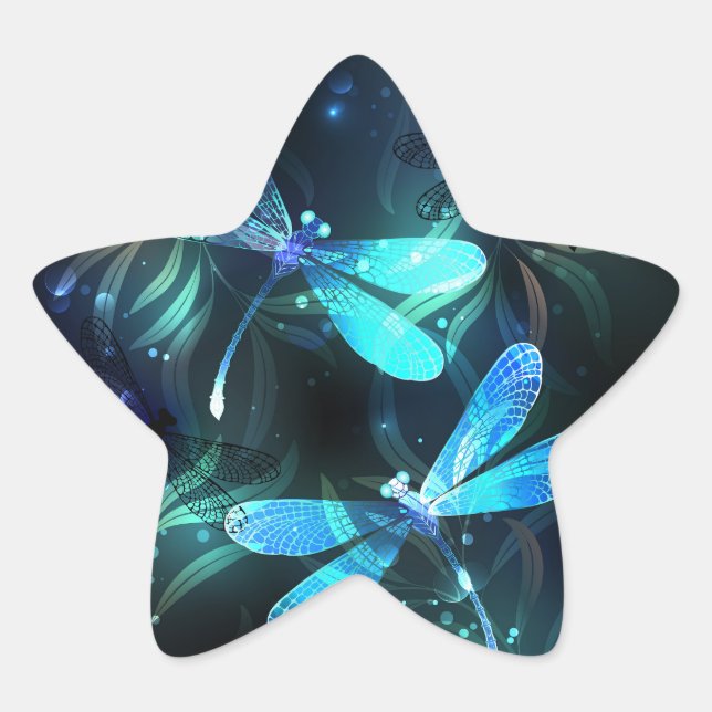 Lake Glowing Dragonflies Star Sticker (Front)