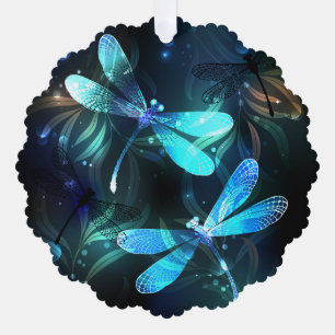 Lake Glowing Dragonflies Tree Decoration Card