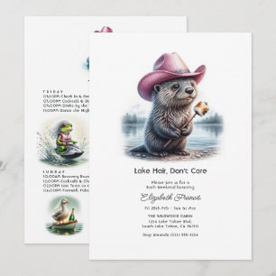 Lake Hair Don’t Care Funny Otter Lake Bachelorette Invitation
