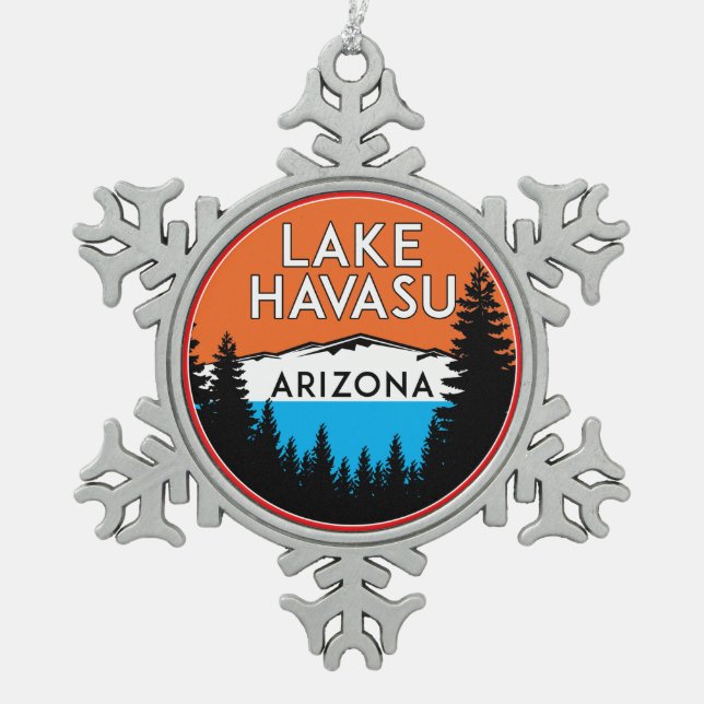 Lake Havasu Arizona Snowflake Pewter Christmas Ornament (Front)