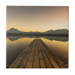 Lake Hopfen with a Jetty & Alps Mountains Ceramic Tile