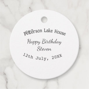 Lake house beach happy birthday add name date year favour tags