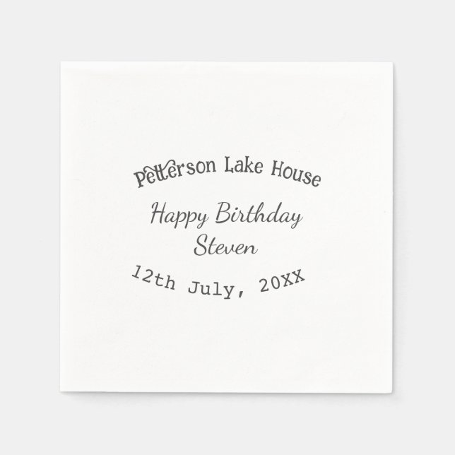 Lake house beach happy birthday add name date year napkin (Front)