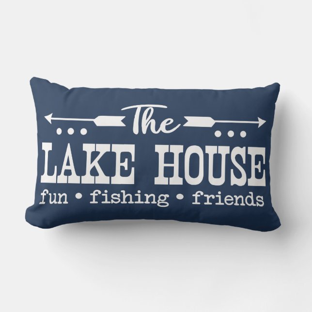 Lake House Blue and White Lumbar Cushion (Front)