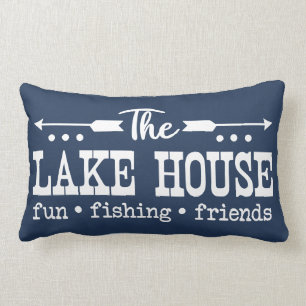 Lake House Blue and White Lumbar Cushion