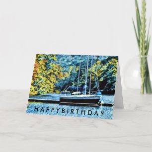 Lake House Boat Birthday Wishes for Men Card