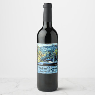 Lake House Boat Wedding Thank You Favours Wine Label