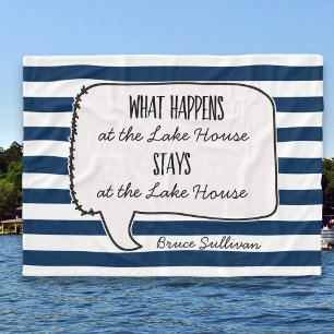 Lake House Cabin What Happens Stays Quote Striped Fleece Blanket