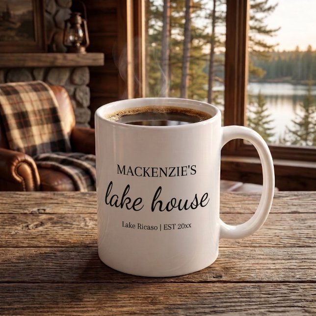 Lake House Chic Simple Typography Personalised Coffee Mug (Lake House Chic Simple Personalized Name Typography Coffee Mug by Ricaso. Add year / location etc
)
