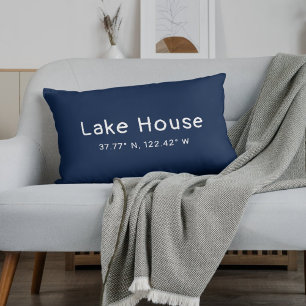Lake House Coordinates Navy Blue Throw Pillow