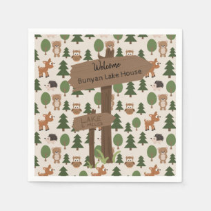 Lake House Cute Rustic Forest Animals Custom Napkin