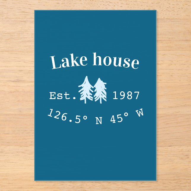 Lake house ets. Date year custom coordinates add n Acrylic Invitations (Front)