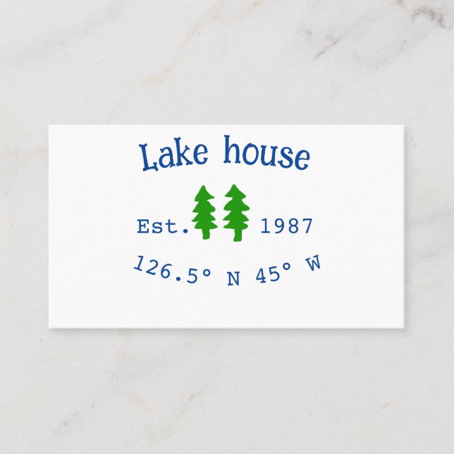 Lake house ets. Date year custom coordinates add n Business Card (Front)