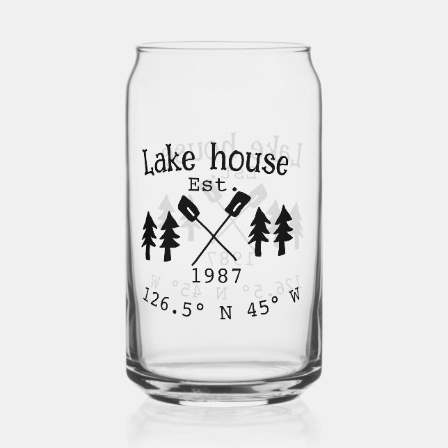 Lake house ets. Date year custom coordinates add n Can Glass (Front)