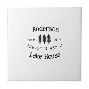 Lake house ets. Date year custom coordinates add n Ceramic Tile