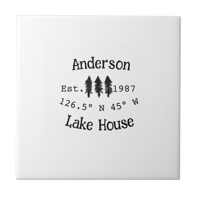 Lake house ets. Date year custom coordinates add n Ceramic Tile (Front)