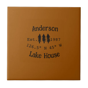 Lake house ets. Date year custom coordinates add n Ceramic Tile