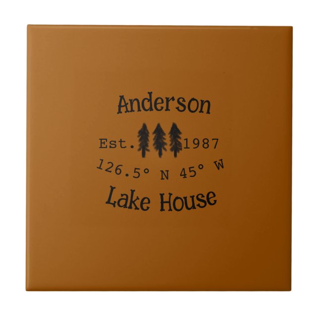 Lake house ets. Date year custom coordinates add n Ceramic Tile (Front)
