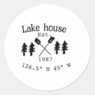Lake house ets. Date year custom coordinates add n Classic Round Sticker