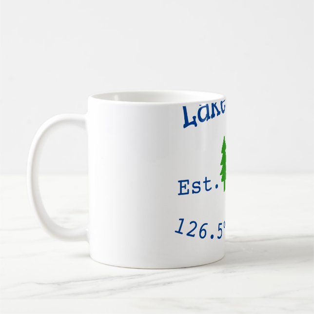 Lake house ets. Date year custom coordinates add n Coffee Mug (Left)