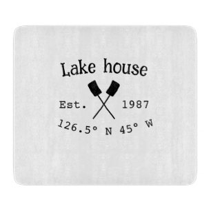 Lake house ets. Date year custom coordinates add n Cutting Board