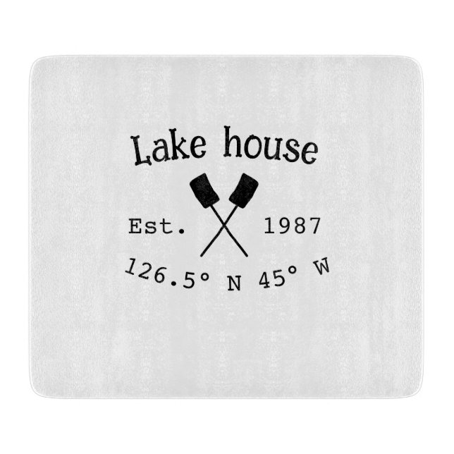 Lake house ets. Date year custom coordinates add n Cutting Board (Front)