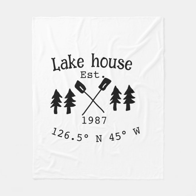 Lake house ets. Date year custom coordinates add n Fleece Blanket (Front)