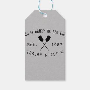 Lake house ets. Date year custom coordinates add n Gift Tags