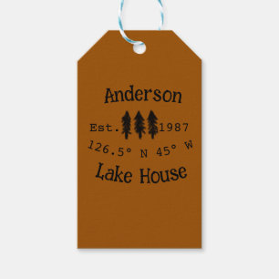 Lake house ets. Date year custom coordinates add n Gift Tags