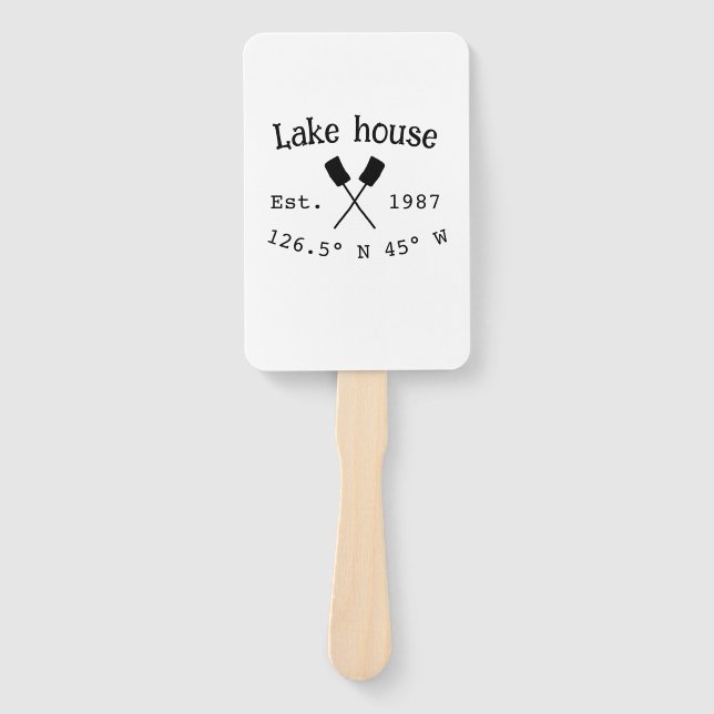 Lake house ets. Date year custom coordinates add n Hand Fan (Front)