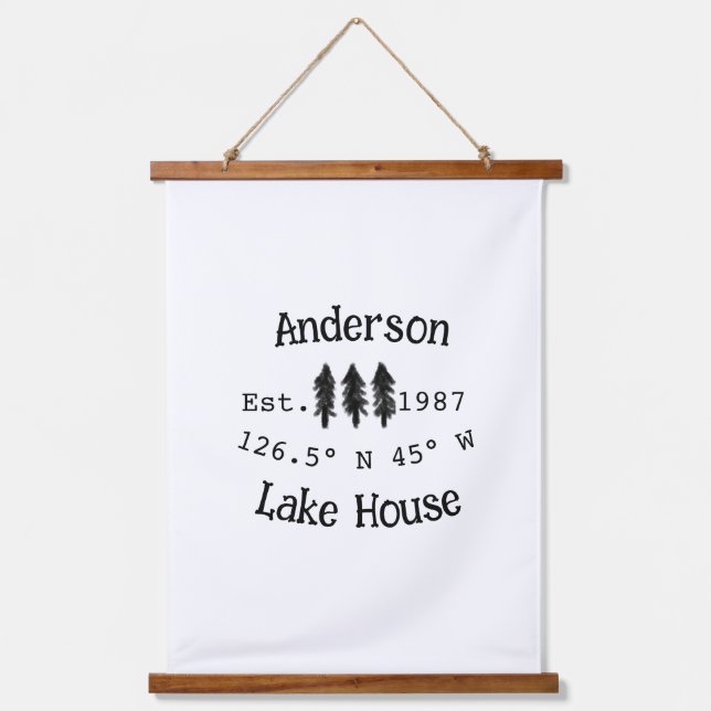 Lake house ets. Date year custom coordinates add n Hanging Tapestry (Front)