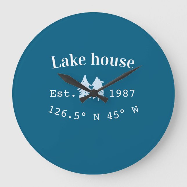 Lake house ets. Date year custom coordinates add n Large Clock (Front)