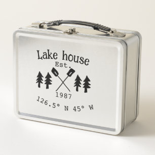 Lake house ets. Date year custom coordinates add n Metal Lunch Box
